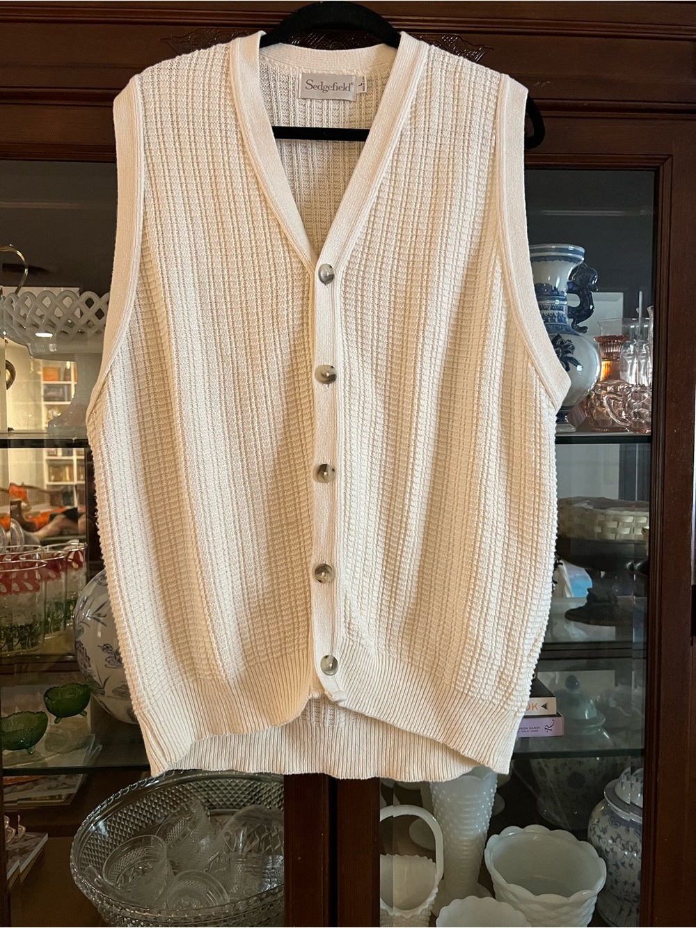 Vintage Sedgefield Cream Knit Button-Up Vest - Men's Sweater size L